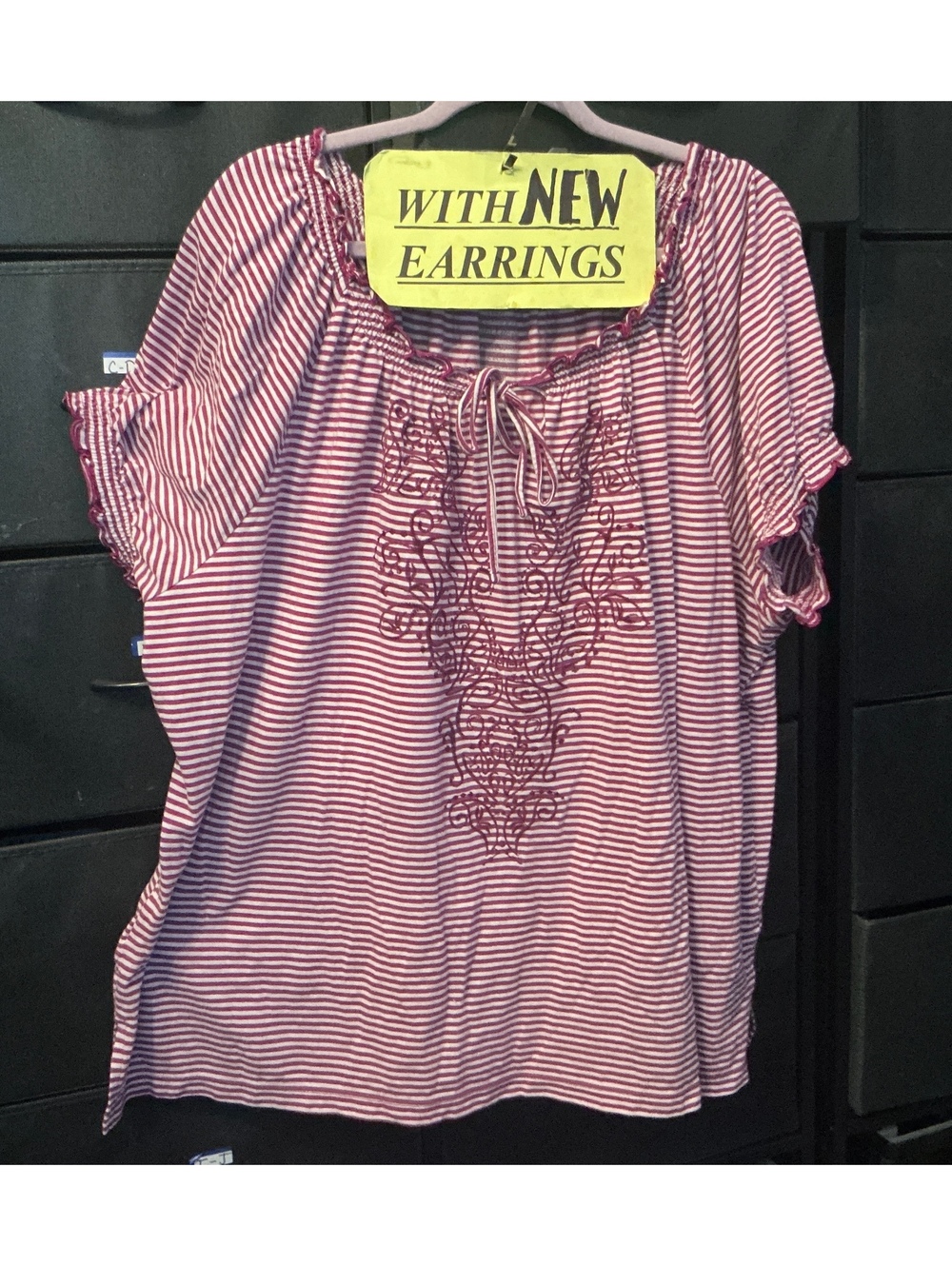 3x Mauve Stripe Top & New Earrings